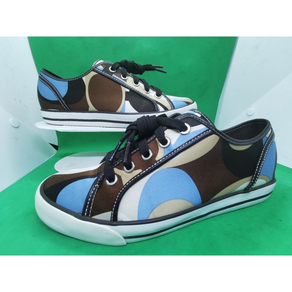 Coach Dalia Signature Canvas Sneakers Women Size 8.5M Brown Blue Cream Shoes
